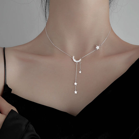 925 Silver Sterling Star Moon Necklace For Women Clavicle Chain Woman Wedding Jewelry Party Birthday Gift Accessories