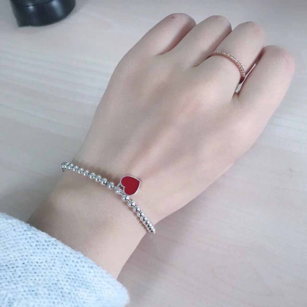 Original s925 pure silver enamel heart-shaped Ttiff bracelet charm bracelet for women and love heart wrist strap wedding jewelry