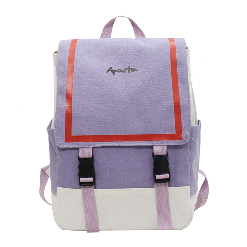2021 Women Multi-Function Backpack Ladies School Bag Preppy Style Canvas Rucksack Casual Contrast Color Large Capacity