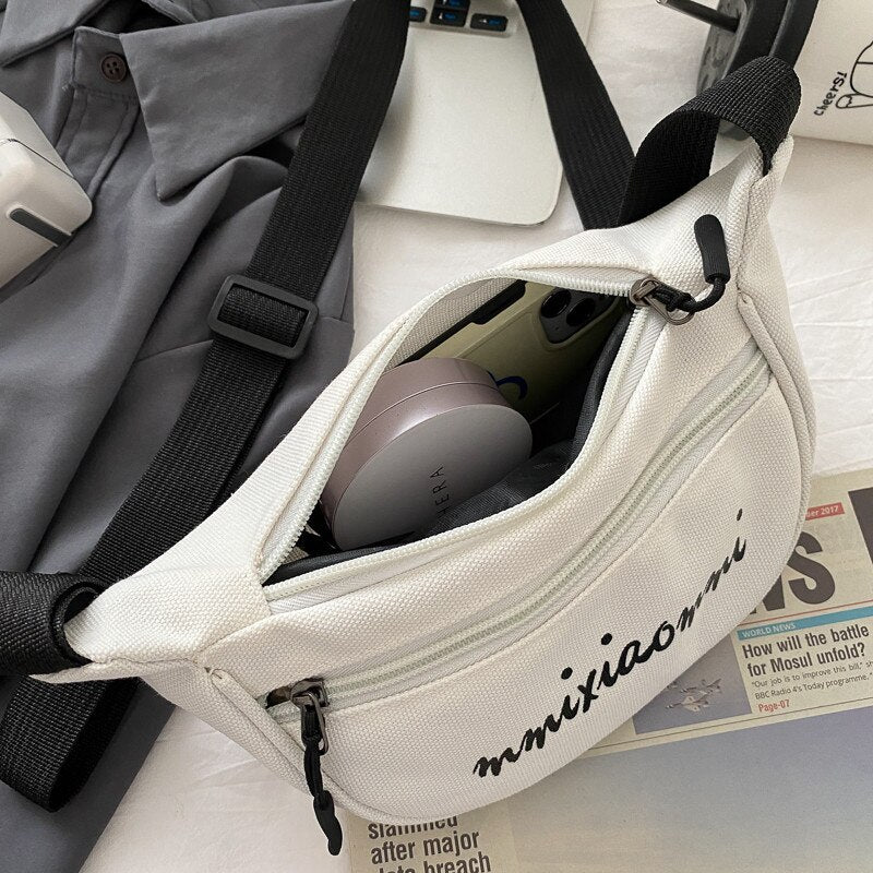 Chest bag Canvas bag women 2020 new fashion all-match casual messenger belt bag One-shoulder bag crossbody bag