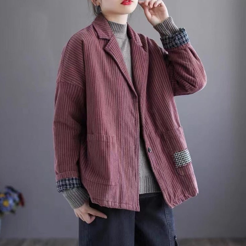 Max LuLu 2021 Winter Pink Corduroy Vintage Padded Jacket Women Loose Casual Quilted Coat Female Solid Pocket Harajuku Outerwear