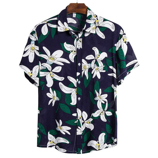 Dihope 2021 Summer Men Shirt Beach Style Green Leaves Printed Hawaiian Shirts Casual Short Sleeve Turn Down Collar Blouses Tops