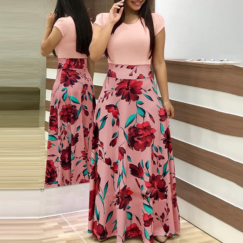 New Fashion Tunic Maxi Dress 2021 Summer Long Dress Floral Print Boho Beach Dress Women Party Dress Vestidos De Festa