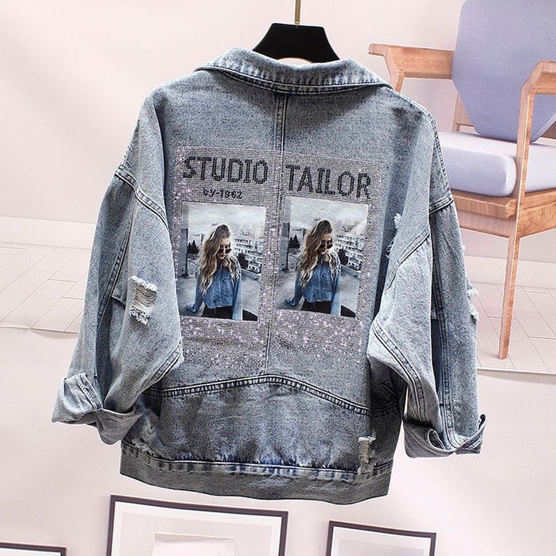 Net red embroidered denim jacket female spring and autumn new loose Korean version of the popular short trendy ins free delivery