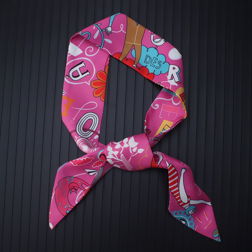 New Summer Silk Scarf Women's Multi Function Printing Versatile Binding  Bag Handle Small Ribbon Women's Neckline