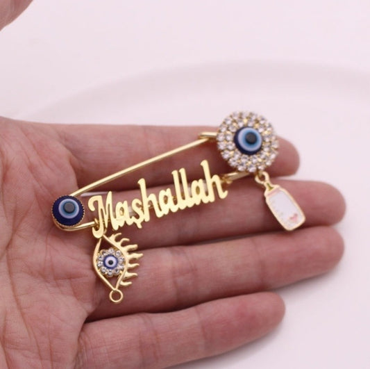 Classic Islam Muslim Mashallah Turkish Evil Eye Brooch for Men Women Baby Feeder Brooch Pin Jewelry Gifts
