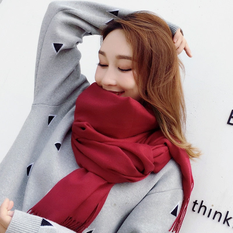 3@# Outdoor Hiking Autumn Winter Korean New Thickened Warm Men Scarf Women Imitation Cashmere Solid Color Versatile Scarf