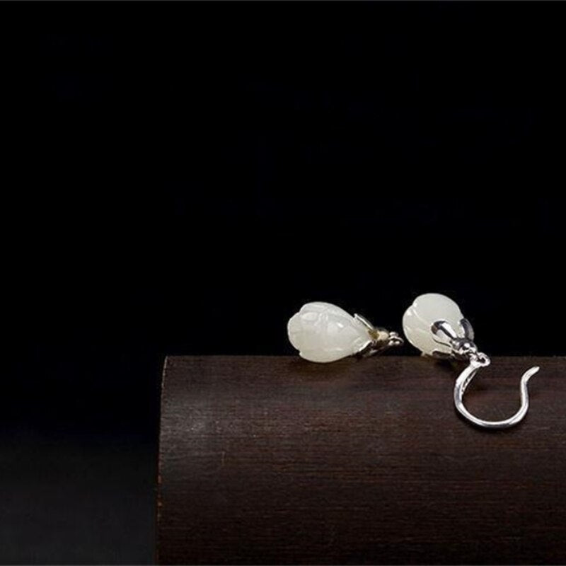 S925 Sterling Silver Ear Hook Anti-whiteJade Magnolia Flower Earrings Female Short Temperament Hypoallergenic Earrings for Women