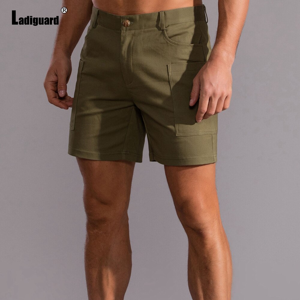 Men Leisure Shorts New European Summer Green Khaki Short Pants with Pockets Male Casual Skinny Beachwear Mens Clothing 2021