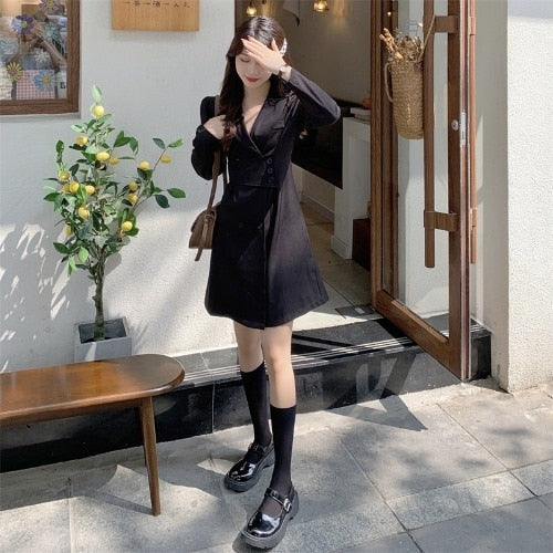 2021 Large Suit Dress Women New Korean Style One Piece Dress Design Sense Of Minority Close Waist Thin Dress