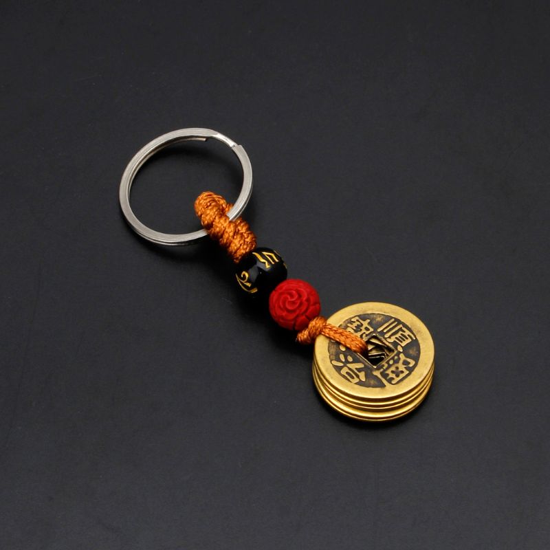 Fortune Chinese Feng Shui Antique Coins Keychain for Wealth and Success Jewelry