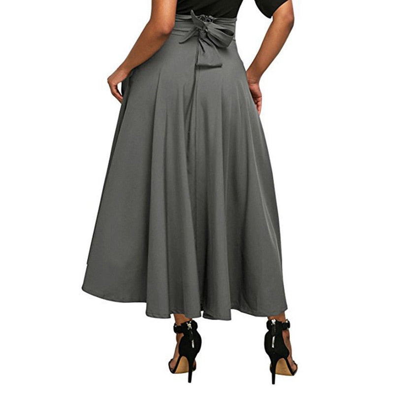 2018 Summer Fashion Skirt With Pocket High Quality Solid Ankle-Length Vintage Skirt For Women Black Long Skirt