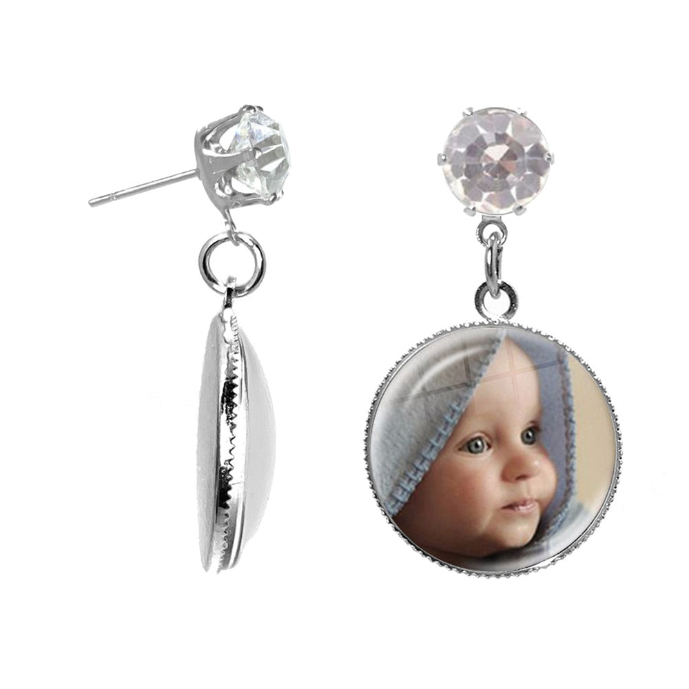 CUSTOM PHOTO Drop Earrings Custom Name Photo Round Drop Earrings Personalized Glass Dome Jewelry For Women Girls Customized New