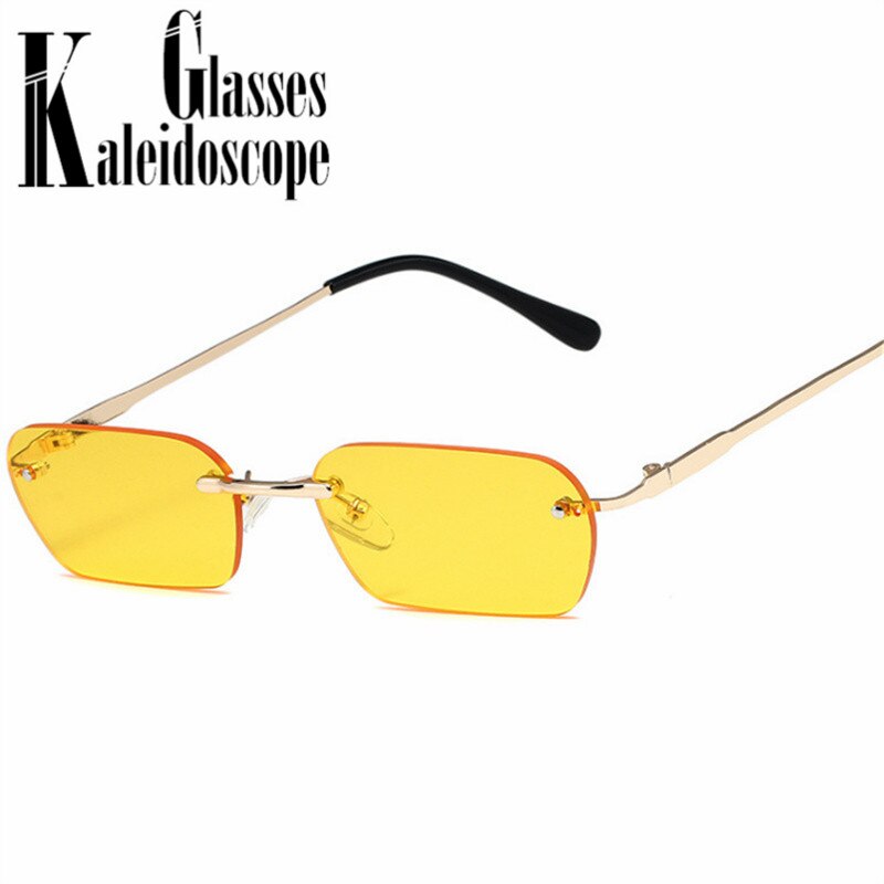 Rectangle Rimless Sunglasses Women Vintage Brand Designer Square Sun Glasses Men Retro Trimming Red Black Eyewear Shades UV400