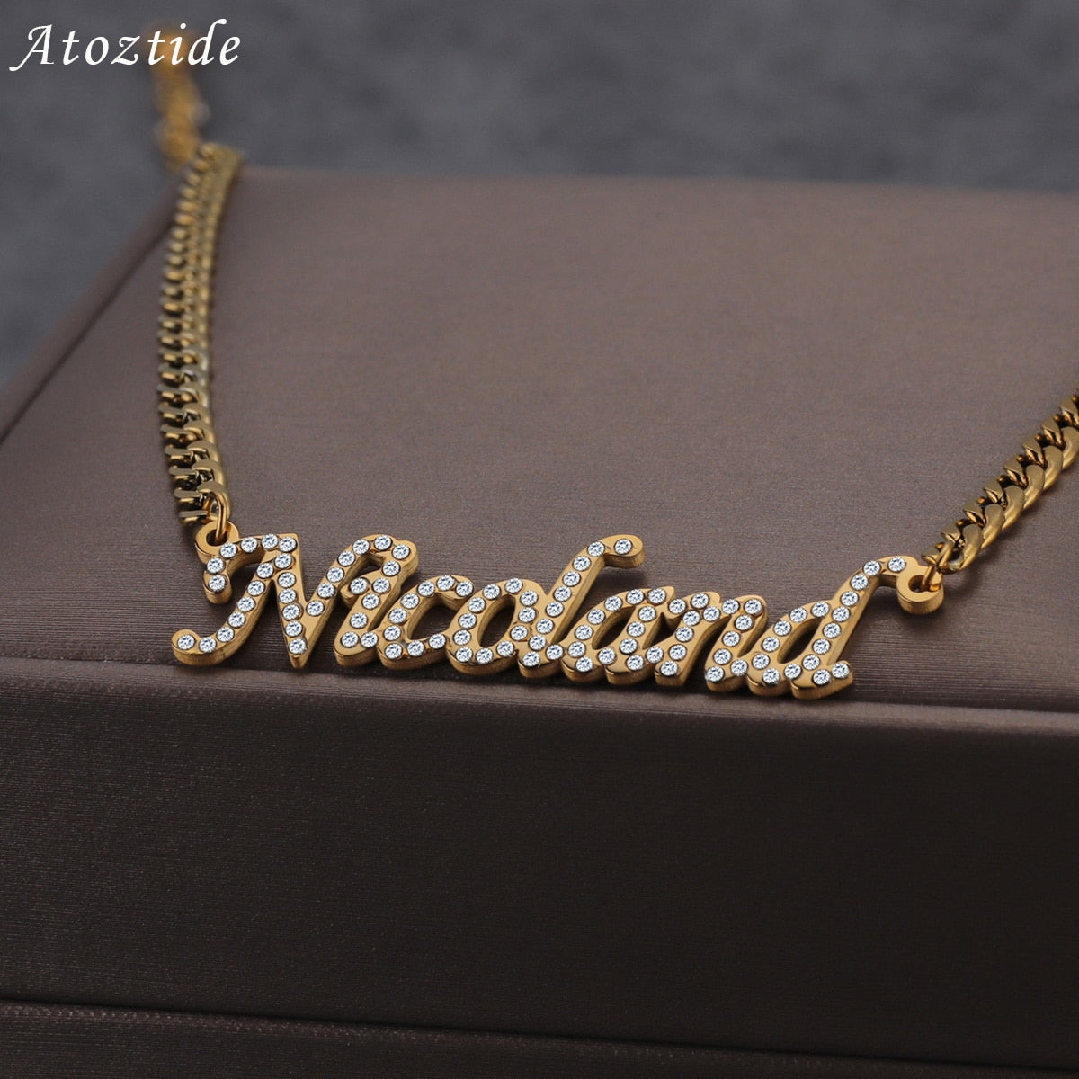 Custom Personalized Name Stainless Steel Necklaces Cubic Zircon Letters Crystal Pendant for Women Thick 4mm NK Chain Jewelry