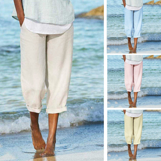 Summer Women's Linen All-match Leisure Simple Pants Casual Loose Solid Color Large Size Straight Pants Trousers Брюки Женские