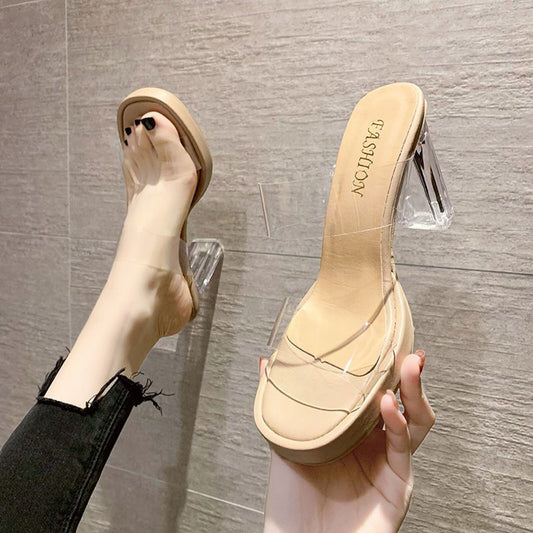 Women's Shoes Summer High Heels Transparent Fashion Women's Thick Heel Sandals sandalias de las mujeres Женские сандалии 2021