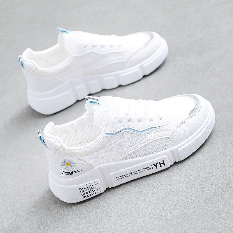 Woman Vulcanized shoes  Fashion Women PU Leather Shoes Ladies Breathable Cute Flats White Sneakers Casual Shoes tu98
