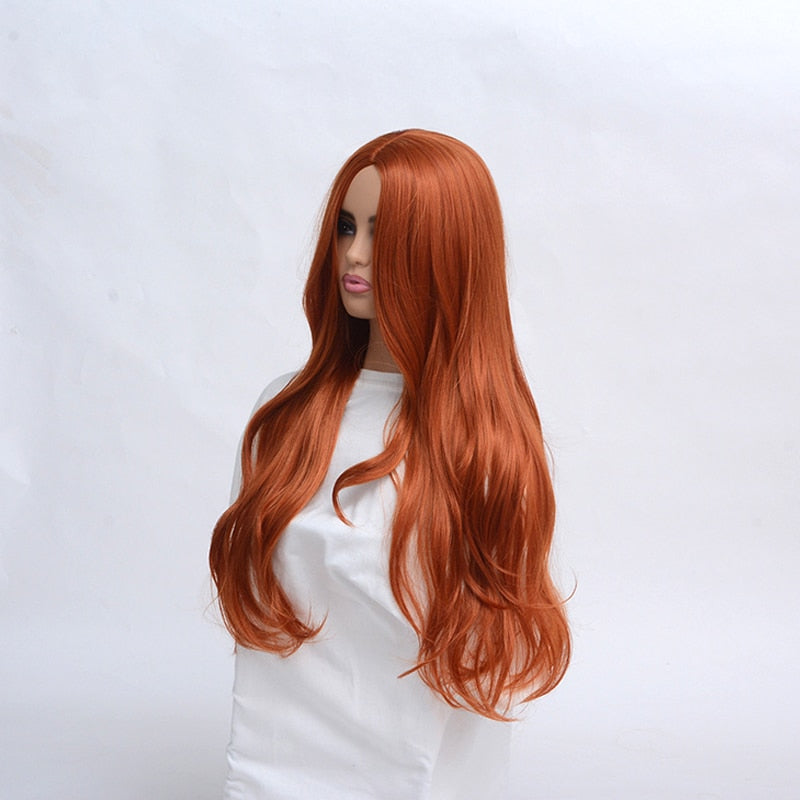 SuQ Women's  Copper Red Wig Hair Synthetic Natural Cosplay Party Long Wave Middle Part Heat Resistant Daily Wigs For Women