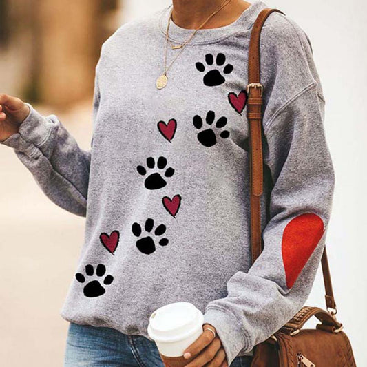 Women Streetwear Sweatshirt Casual Fashion Women Autumn Dog Paw Love Print Sweatshirt Long Sleeve Blouse Pullover Sportswear Top