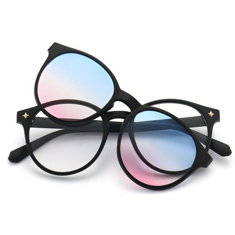 Ralferty 5 In 1 Round Clips On Glasses Polarized UV400 Women Anti Blue Magnetic Sunglasses Driving Optic Sun Glasses Frame