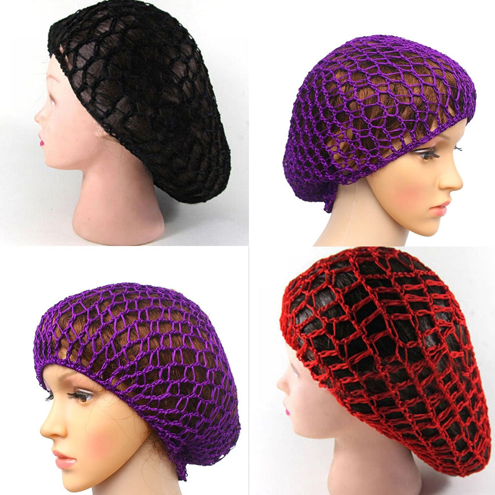 1 Pc Women Elastic Soft Rayon Crochet Hairnet Oversize Knit Hat Cap12 Colors Hair Net Headbands Lady Hair Accessories for roller