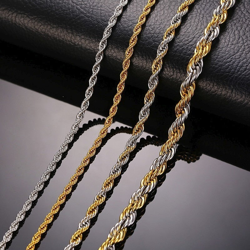 LETAPI Hip Hop Rope Chain Gold Silver Color Stainless Steel Necklace For Women Men Fashion Multiple Colour Chain Jewelry Gift
