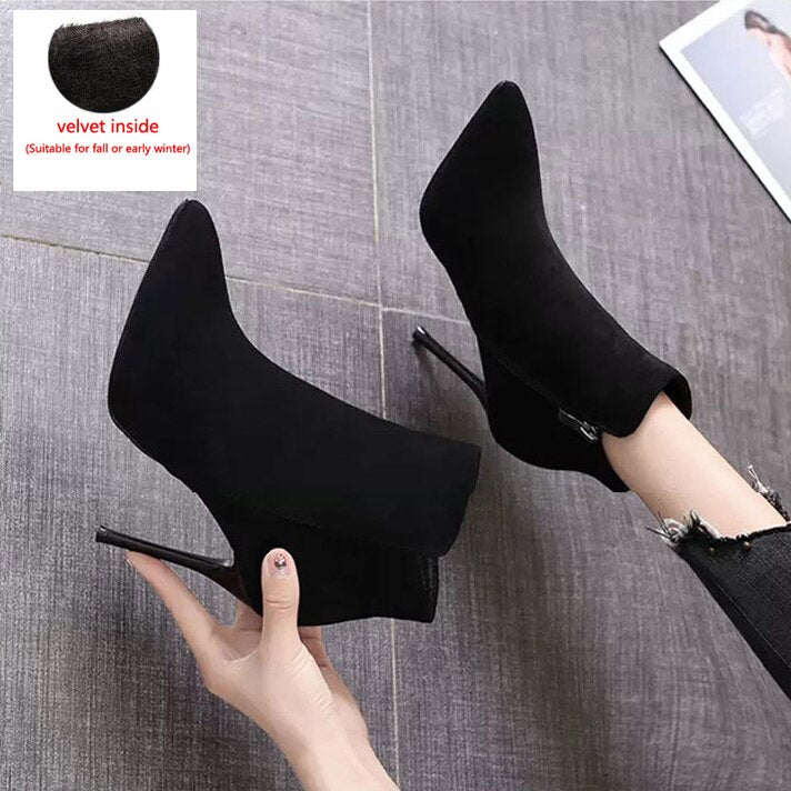 Short Boots Women 2021 New Autumn and Winter Thin Heel Shoes Sexy Black Stiletto Pointed High Heels Mart Boots