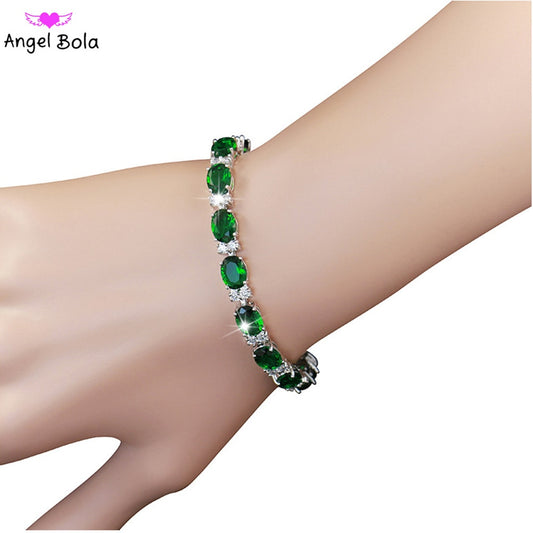 Luxury100% 925 Sterling Silver Emerald Gem Moissanite Diamond 18/20cm Bracelet for Women Bangle Charm Fine Jewelrys Wholesale
