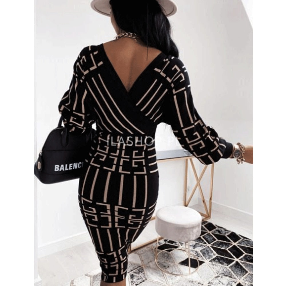 Sale Sexy V Neck Bodycon Dress Women Fall Winter Long Sleeve Knitted Dress Elegant Ladies Evening Party Dresses Club Wear D30