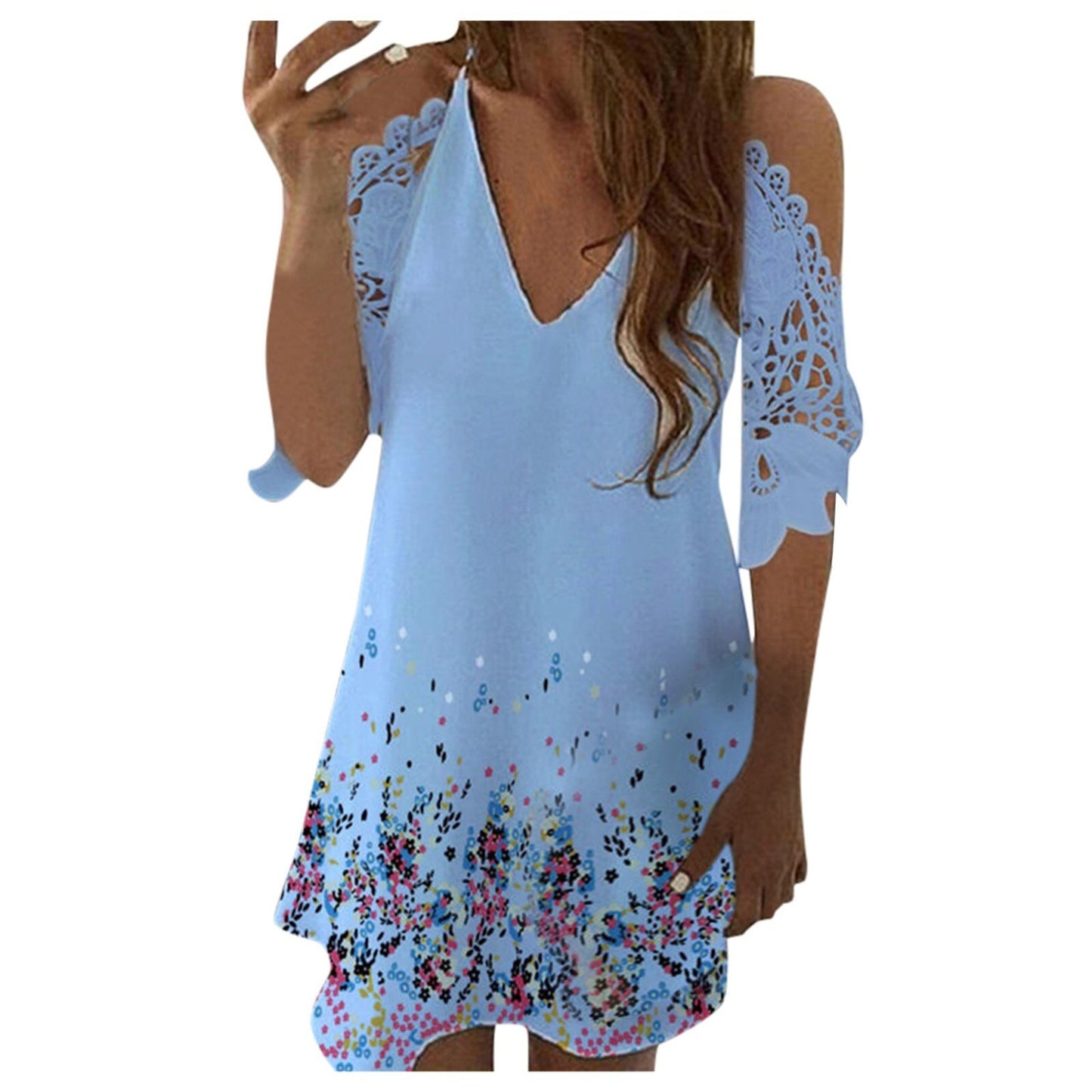 Women Causal Off Shoulder Midi Dress Half Sleeves Print Floral 2020 Summer Feminine Oversize Lace Clothes Sling Party Dresses 13