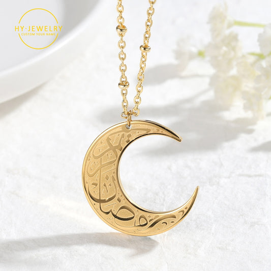 CRESCENT MOON NECKLACE Personalized Necklace Pendants Gold Stainless Steel Muslim Jewelry Islam Arabic God Messager Gift Women