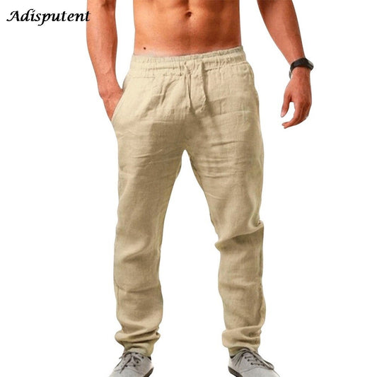 Adisputent 2021 New Men's Cotton Linen Pants Male Autumn Breathable Solid Color Linen Trousers Fitness Streetwear Plus Size