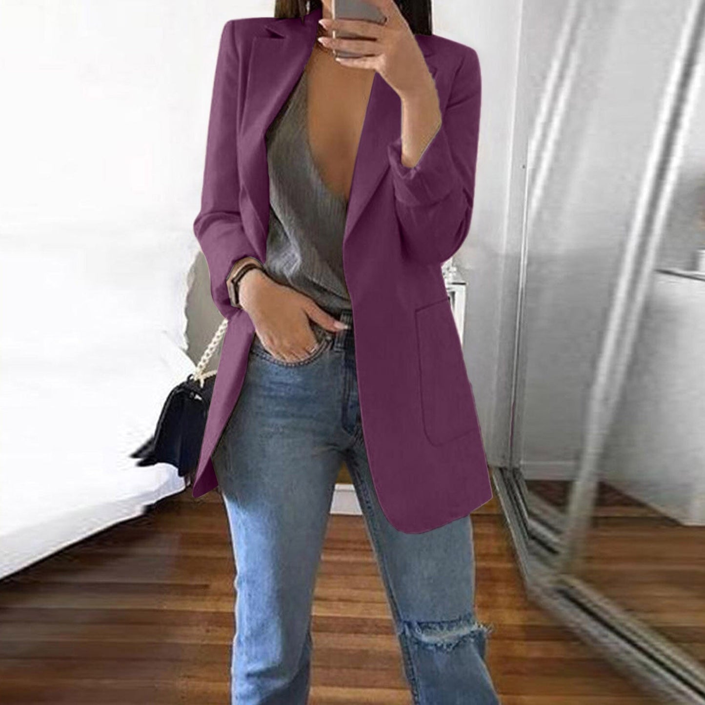 Lady Spring Slim Blazer Solid Color Pocket Coat Long Sleeve Women Jacket Autumn Fashion Blazer Jackets Office Work Coats