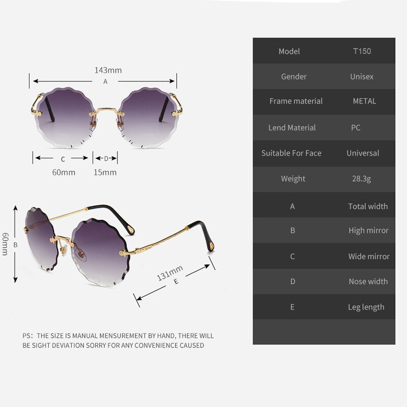 Luxury Round Sunglasses Women 2020 Vintage Brand Designer Rimless Shades Sun Glasses For Female Fashion Rosie Eyewear