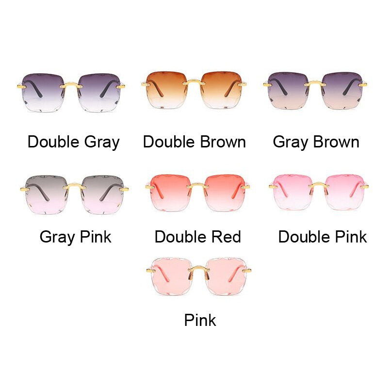 Vintage Rimless Square Sunglasses Women Luxury Fashion Oversized Sun Glasses Female Retro Pink Black Gradient Mirror Oculos