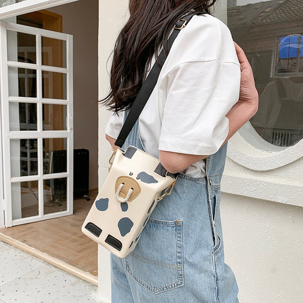 Fashion Women Cow Milk Printing PU Leather Shoulder Crossbody Messenger Bag Casual Ladies Small Handbags Purse