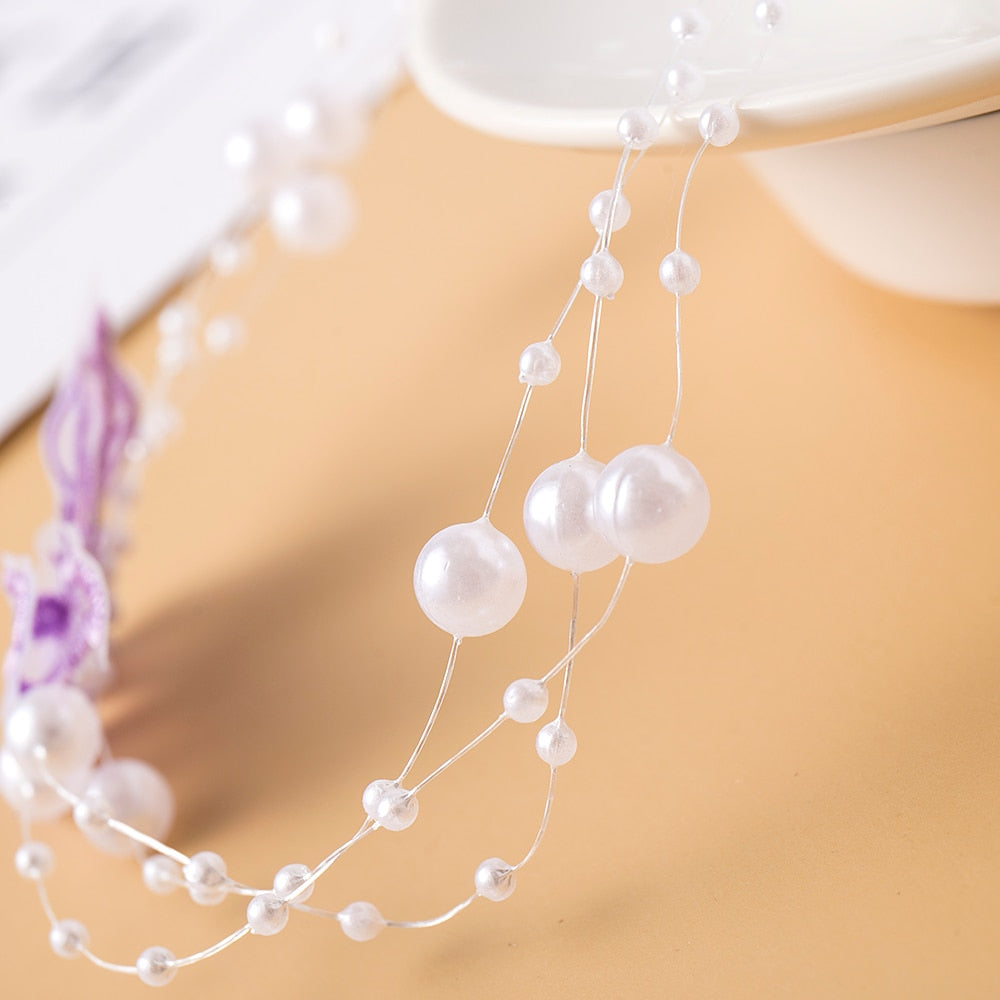 Elegant Multilayer Pearl Choker Necklace Vintage Flower Butterfly Acrylic Chain Necklace For Women Fashion Wedding Jewelry Gift