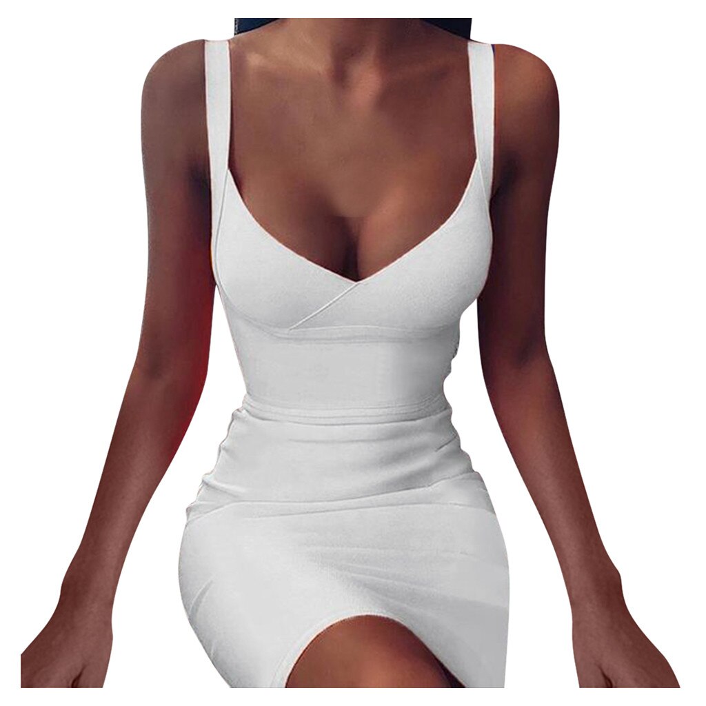 Sexy Sling Bodycon Mini Women Solid Color Sleeveless Slim Fit Tank Party Dress Tight Clubwear 2021 Summer Women Corset Dress