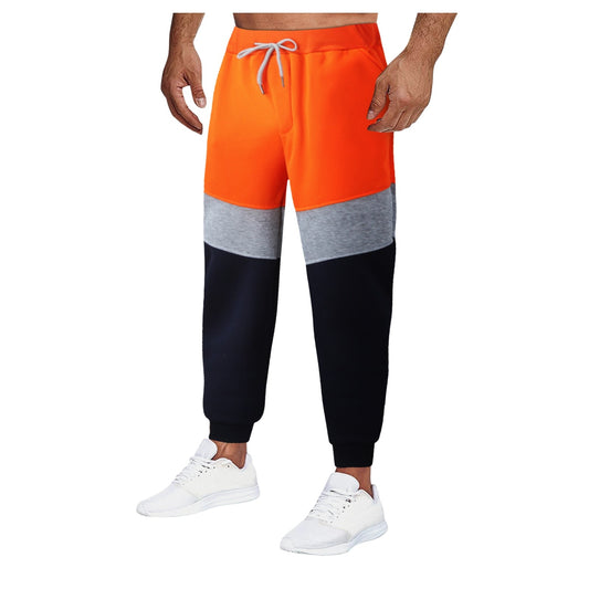 Men's Joggers Sweatpants Pants Breathable Patchwork Color Sports Binding Foot Tether Long Pants With Pockets Tracksuit Bottoms