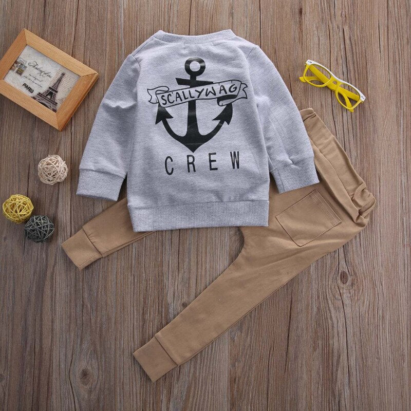 Boys clothing suits 2021 spring and autumn trend baby letters long-sleeved T-shirt trousers 2PCS clothing suits 3 months-4 years