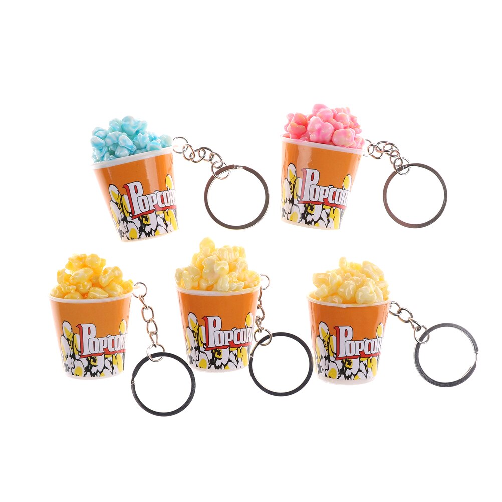 Simulation Artificial Food Keychain Popcorn Bowlful Key Pendant Keyring Novelty Colorful Key Chain Gilrs Jewelry Bag Accessories