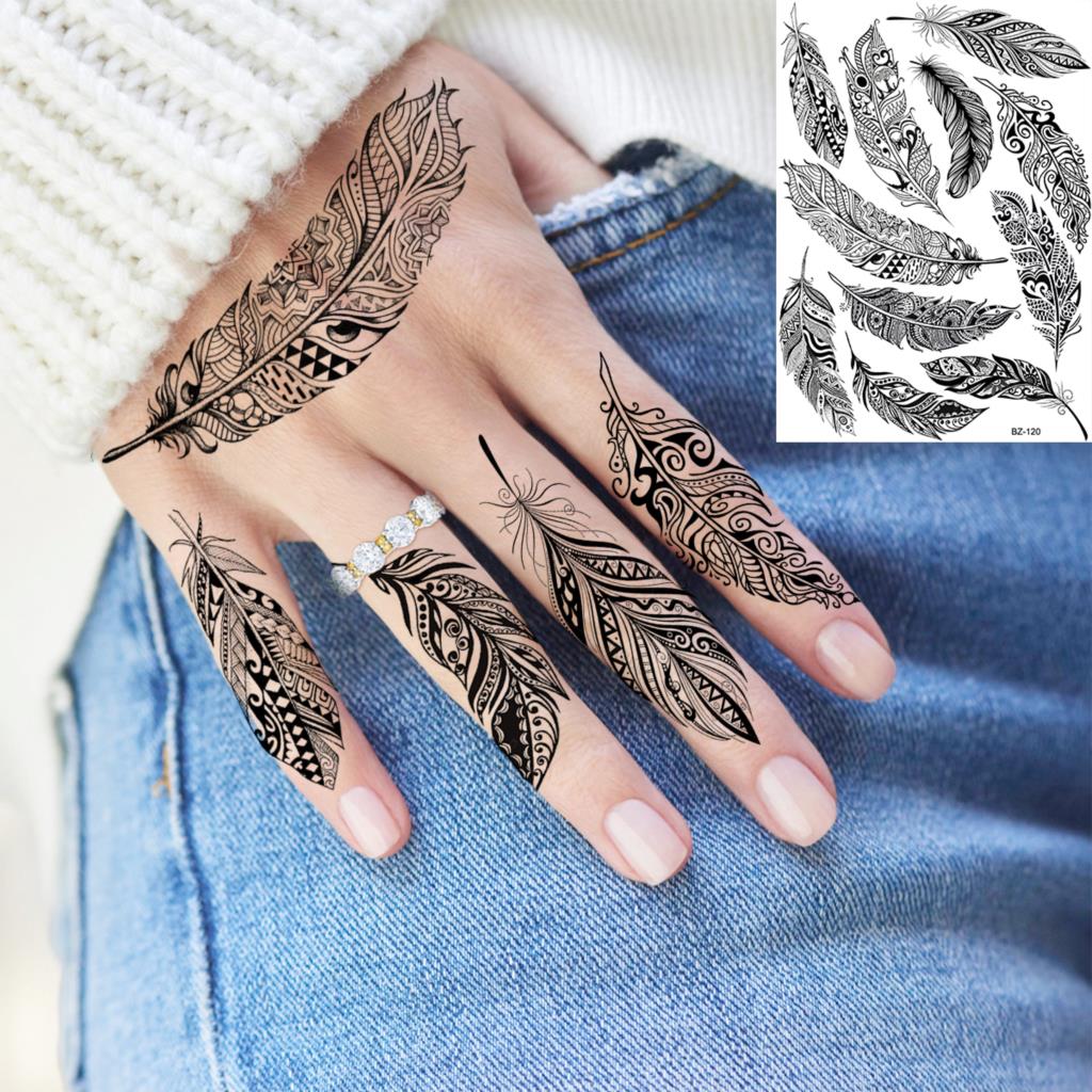 Underboob Henna Temporary Tattoos For Women Girls Feather Butterfly DreamCatcher Fake Gem Tattoo Sticker Chest Arm Tatoos Tribal