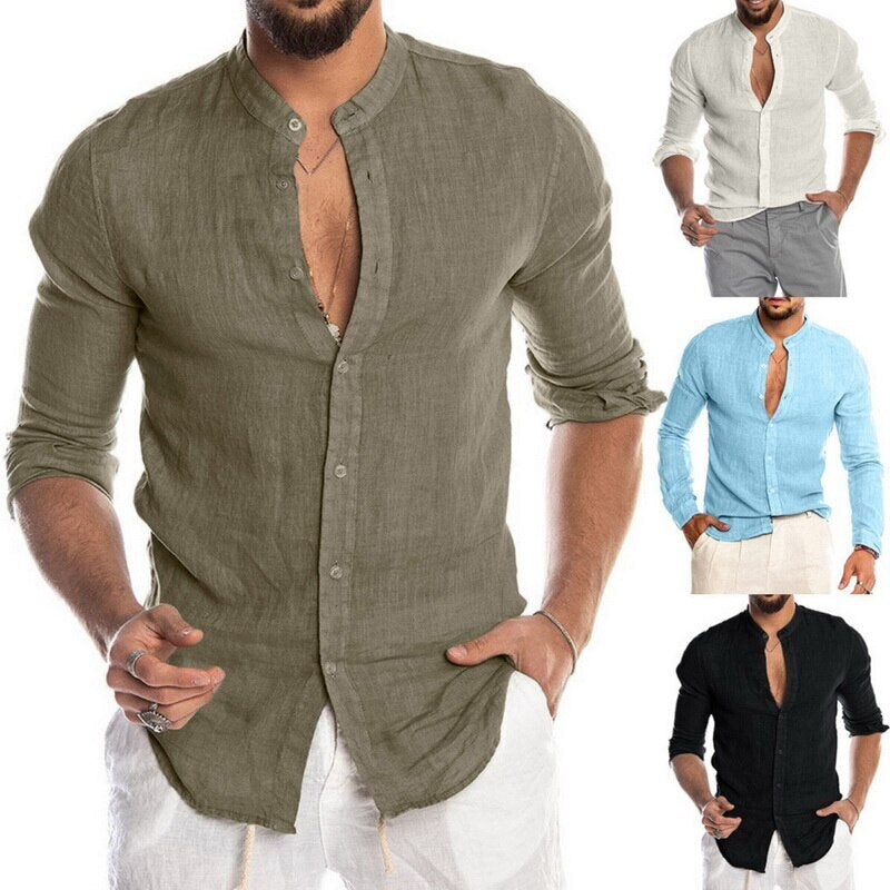 New Men's Casual Blouse Cotton Linen Shirt Loose Tops Long Sleeve Tee Shirt Spring Spring Summer Casual Handsome Men Shirt