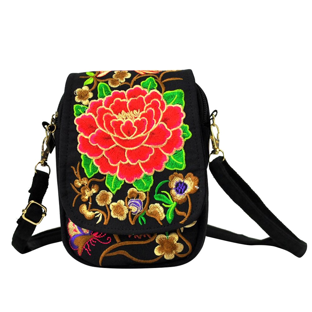 Ethic Fashion Women Flower Embroidered Shoulder Crossbody Messenger Bag Casual Ladies Mini Flap Purse Handbags Phone Storage Bag