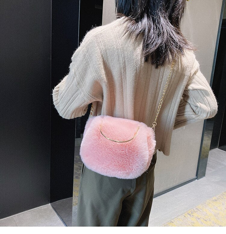 Cute Women Girls Plush Crossbody Bags Fashion Soft Shoulder Bag Top Handle Handbags Satchel with Chain Strap