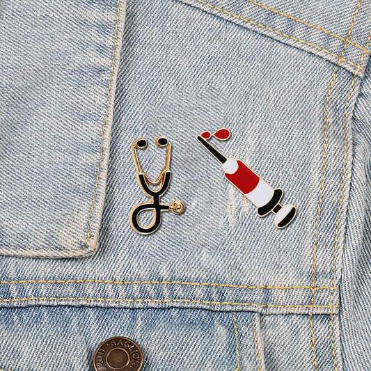 Doctor Nurse Pin Medicine Enamel Pins Syringe Injector Stethoscope Brooch  Jeans Jackets Lapel Pin Badge Men Women Jewelry Gifts