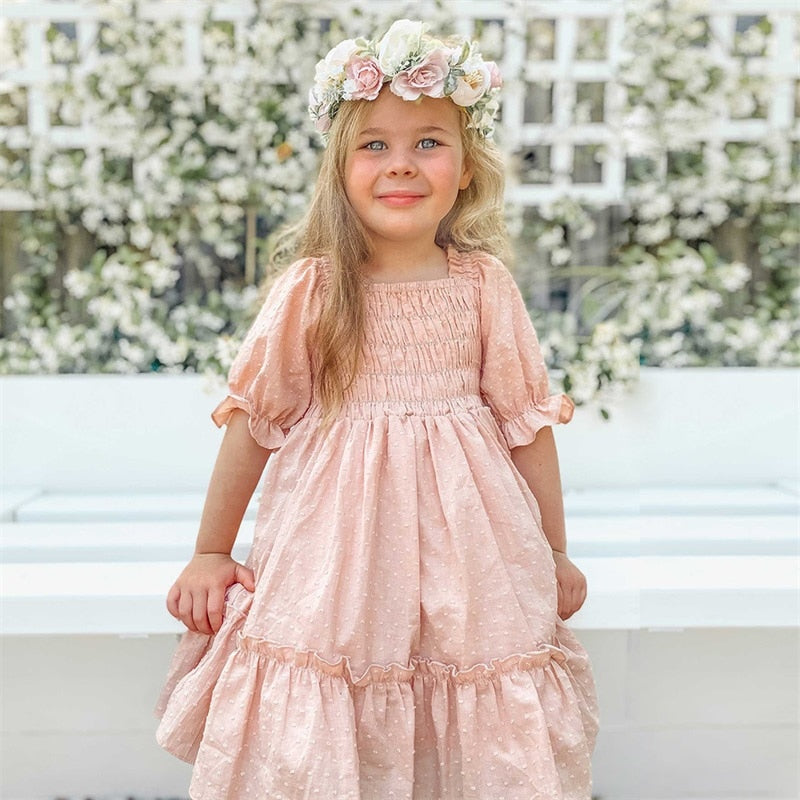 3-8 Year Girls Princess Dress For Kids Summer Fairy Puff Short Sleeve Elegant Birthday Party Ball Gown Children Sundress Clothes