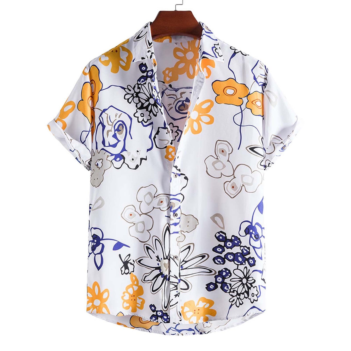Summer Men Beach Shirt Ethnic Style Print Men Casual Shirt Lapel Neck Streetwear Short Sleeve Tops 2021 Loose Tropical Hawaiian