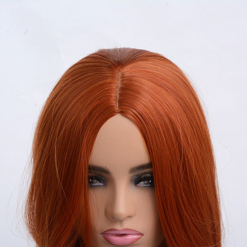 SuQ Women's  Copper Red Wig Hair Synthetic Natural Cosplay Party Long Wave Middle Part Heat Resistant Daily Wigs For Women